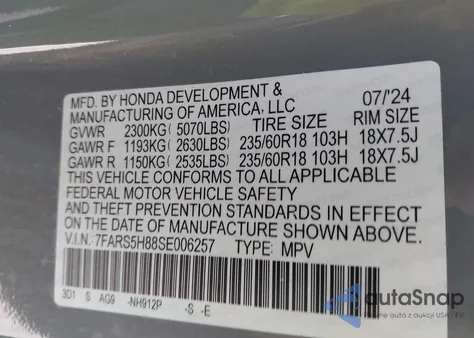 2025 Honda Cr-V Hybrid Sport-L from USA, damaged, VIN 7FARS5H88SE006257